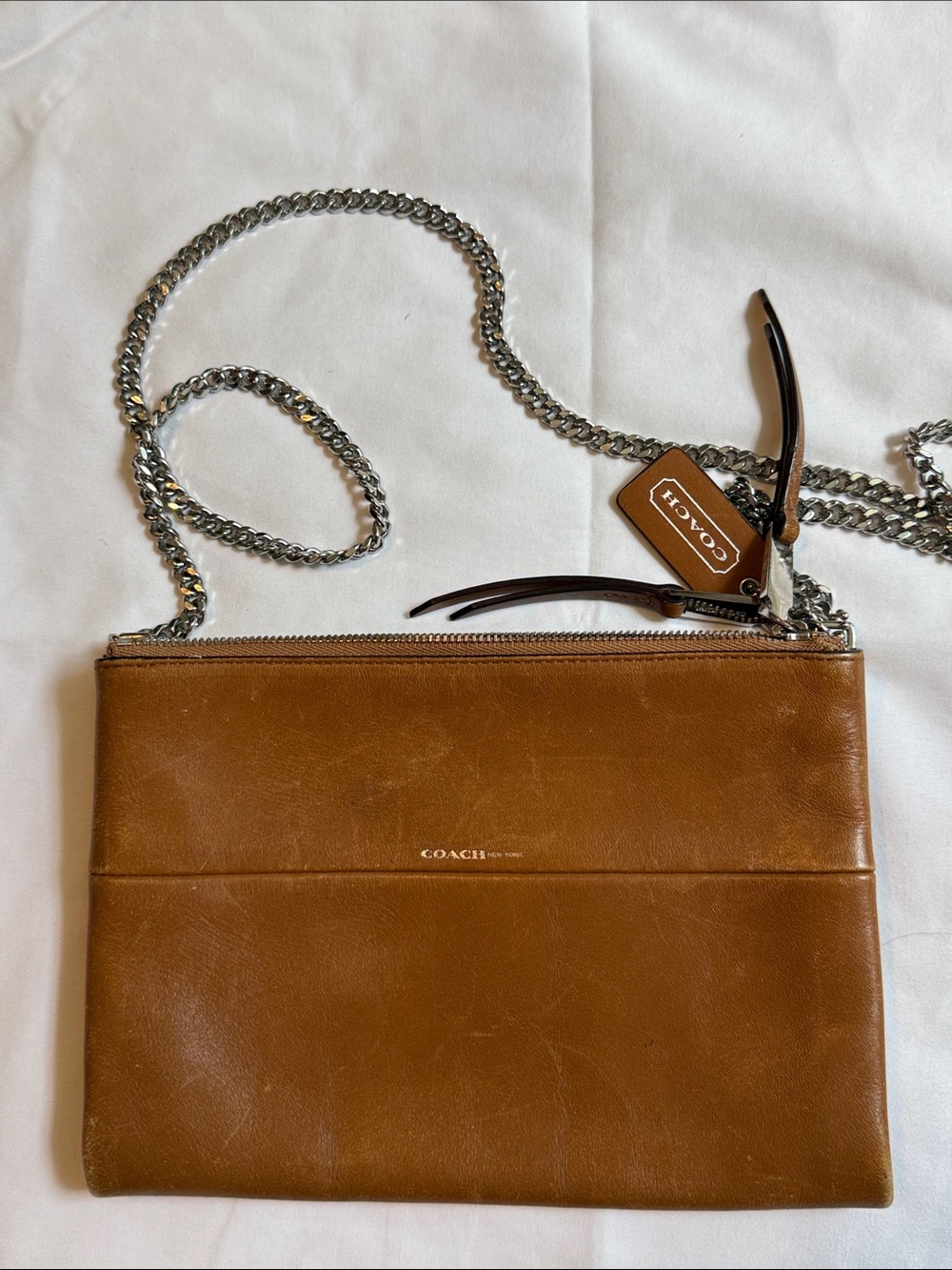 Coach Borough Brown Leather Bag Purse  Silver Chain Strap